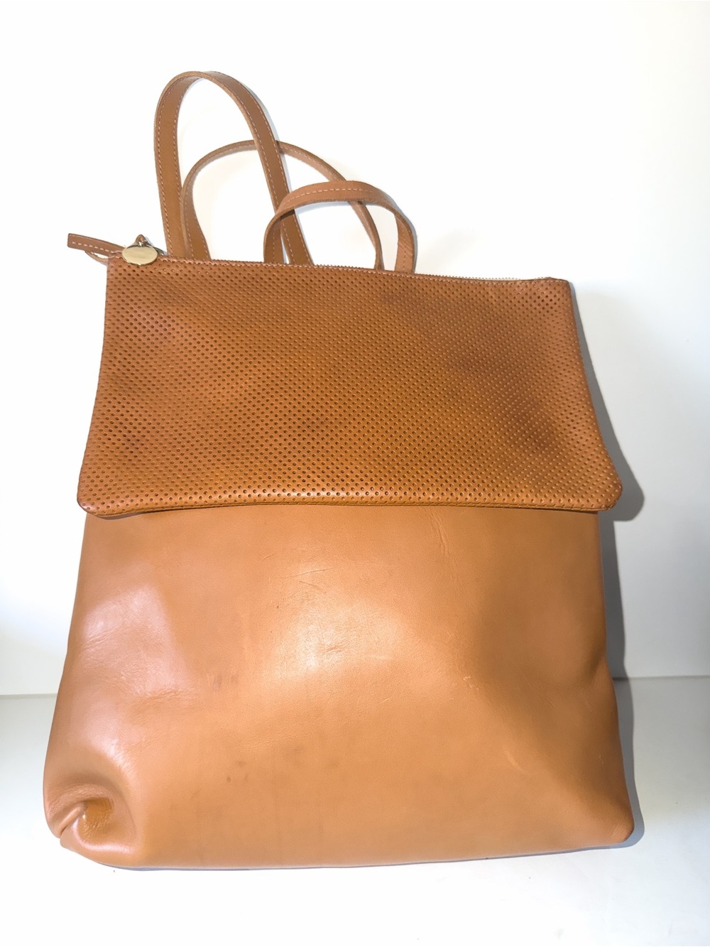Clare V. Tan Perforated Leather Backpack Tote - Women's Convertible Bag - Picture 3 of 10